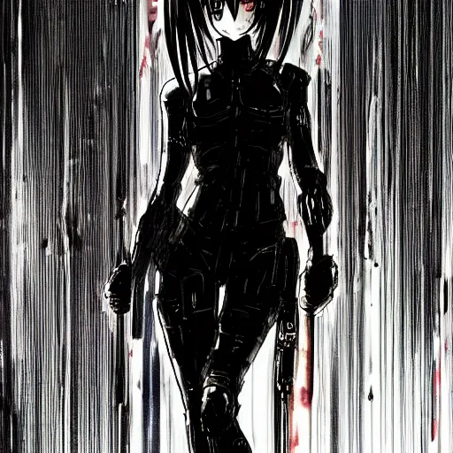 Image similar to android, killer - girl, high detail of the face, full body 1 / 6 nihei tsutomu, style of manga, night, city,