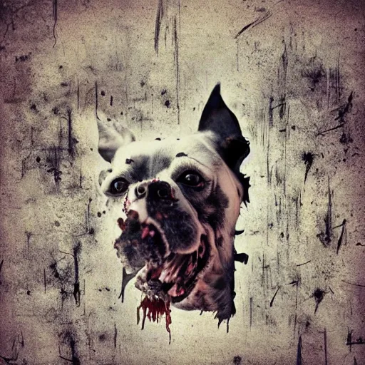 Prompt: realistic decaying dog horror style