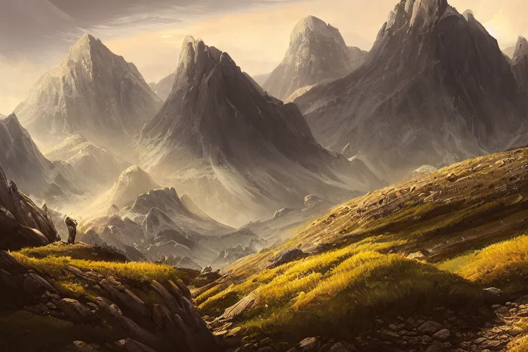 Prompt: rocky sandy mountain landscape. by simon fetscher