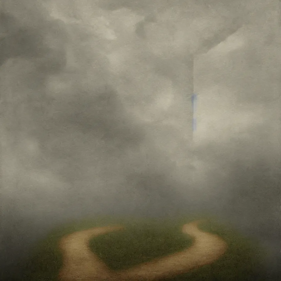 Prompt: surrealist neoclassicist artwork about the road of all possibilities. atmospheric fog. symbolism.
