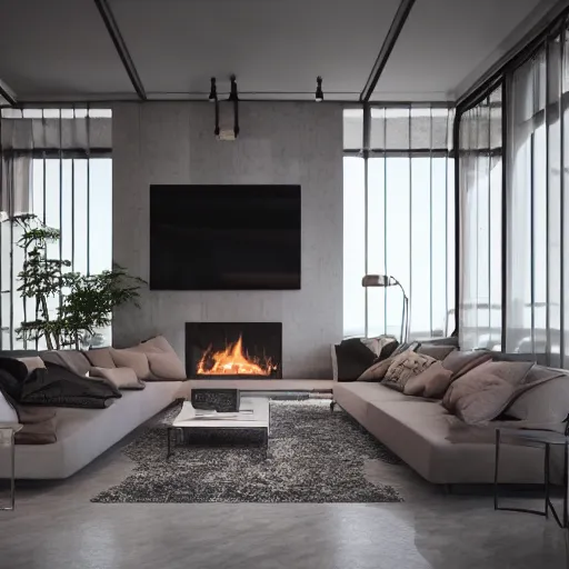 cosy fireplace, modern home design interior, living | Stable Diffusion ...