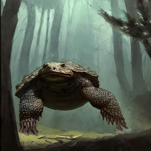 Image similar to anthropomorphic snapping turtle hero, greg rutkowski