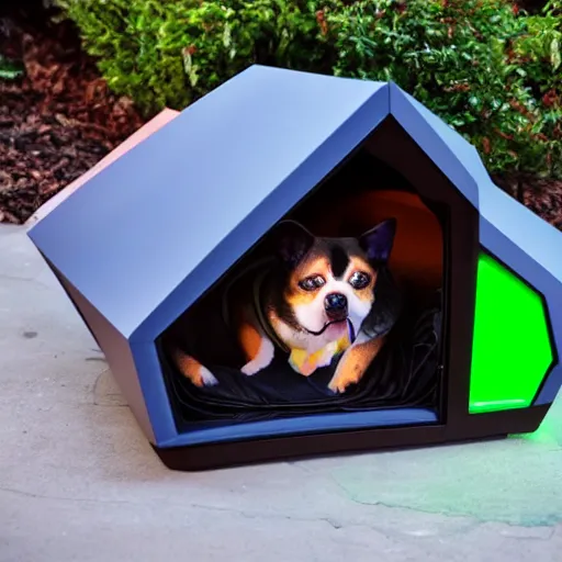 Prompt: Gamer dog house made by Razer, Alienware