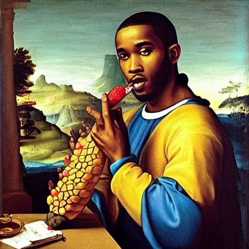 Prompt: frank ocean with a banana, renaissance painting