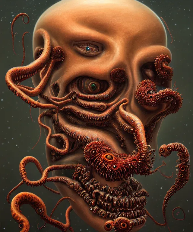 Prompt: a portrait painting, polycount, surrealism, surrealist, lovecraftian, cosmic horror, high detail