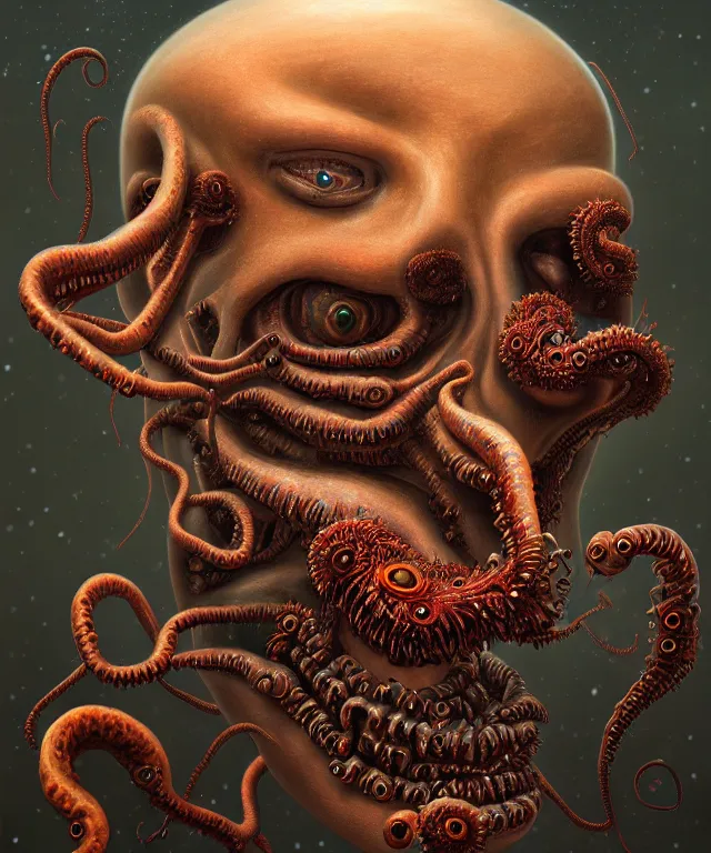 Image similar to a portrait painting, polycount, surrealism, surrealist, lovecraftian, cosmic horror, high detail