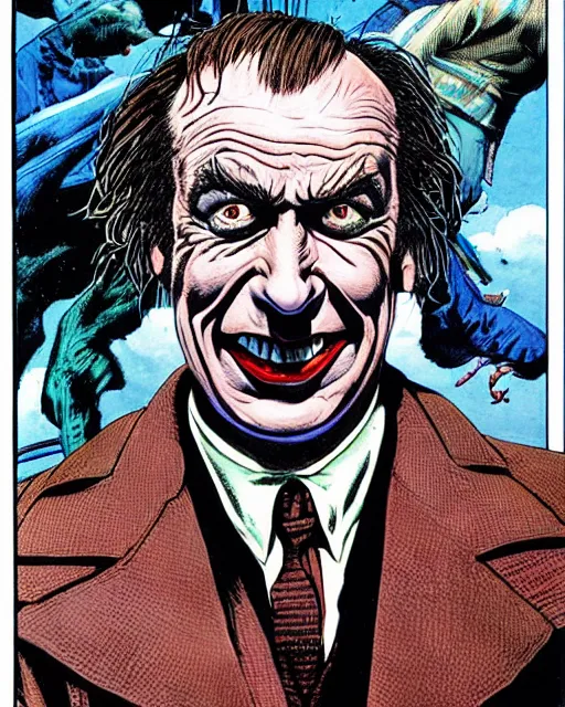 Prompt: portrait of saul goodman as the joker, die cut sticker, art by neil gaiman and peter elson, bernie wrightson