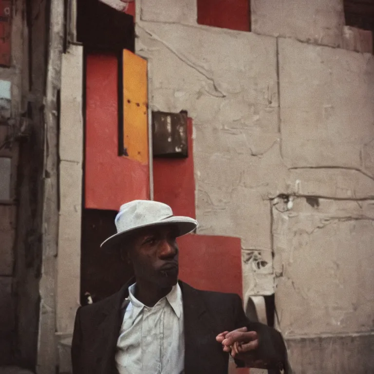 Prompt: analog medium format film high contrast soft portrait of man in harlem, 1 9 6 0 s hasselblad film street photography, soft portrait of man featured on unsplash, photographed on vintage expired colour film