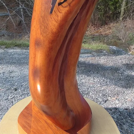 Prompt: wooden sculpture of an astronaut catching salmon, polished maple, thoughtful, elegant, real