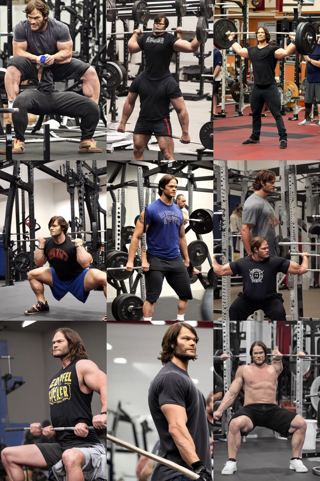 Prompt: jared padalecki as a big powerlifter, powerful, 4 k hd