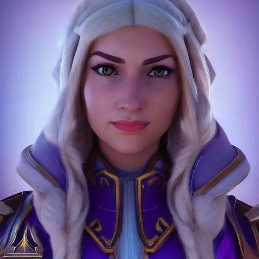 Image similar to A portrait of Jaina Proudmore (World of Warcraft). 3d render, octane render, game art, realistic, highly detailed, trending on artstation, 4k, trending on artstation, pixar, cgsociety, unreal engine 5, redshift render, trending on artstation, blender, behance, cg