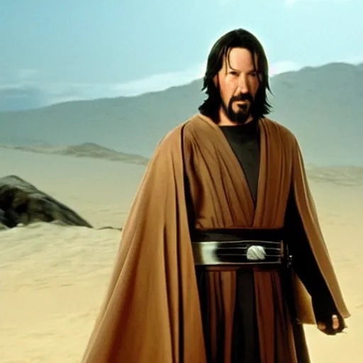 Image similar to Keanu Reeves playing Obi-Wan Kenobi in the prequel trilogy