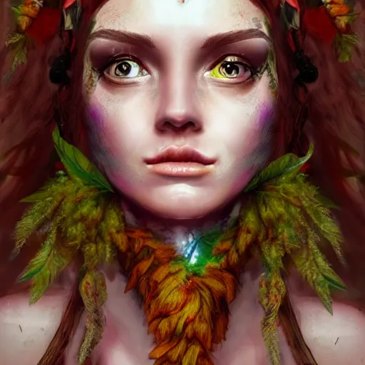 Image similar to portrait of shaman dryad goddess detailed, cinematic photo, artstation