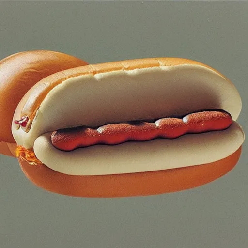 Prompt: a hot dog with legs, surreal, dreamlike