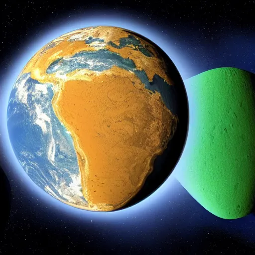 Image similar to three identical earths arranged in a triangle