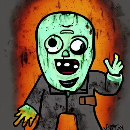 Image similar to creepy thomas the tank engine in zombie inspired art