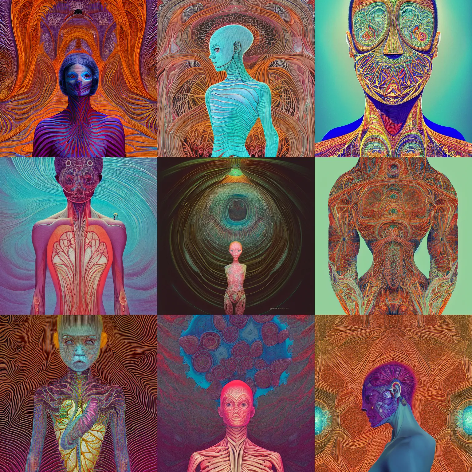 Prompt: kodak portra, 8 k, prana, anatomy, face neck shoulders, studio light, fine art portrait photography, victo ngai, fashion photography, kilian eng, camille vivier, moebius, digital art, masterpiece, fractal muqarnas in background, alex grey, beautiful, beksinski, dan mumford, simon stalenhag, artstation