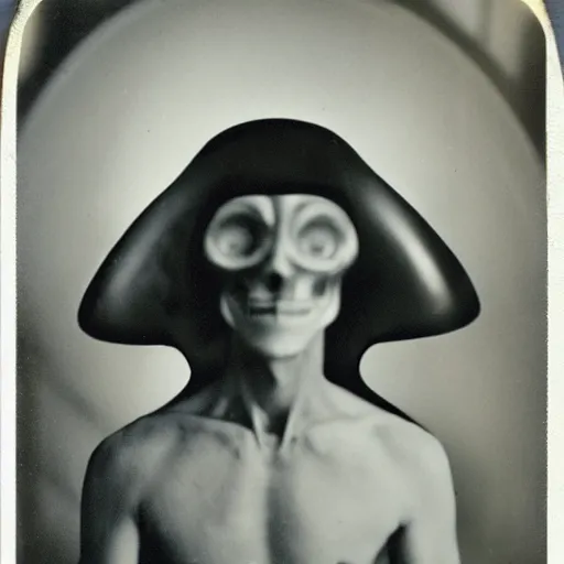 Image similar to polaroid photograph of portrait horrorific alien, 1 9 5 0