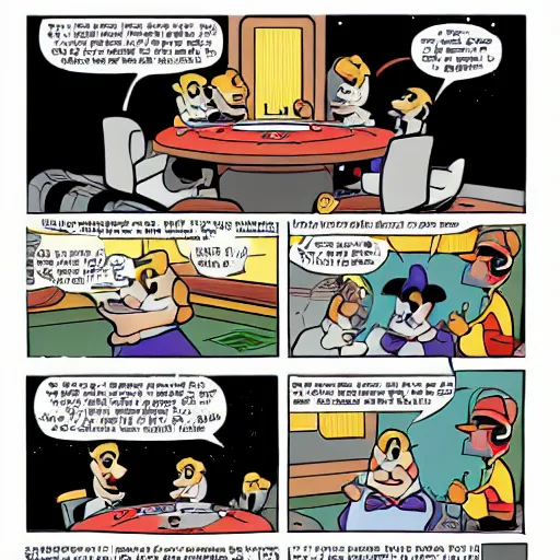 Image similar to ducks are playing poker, poker table is in outer space, walt disney comics style