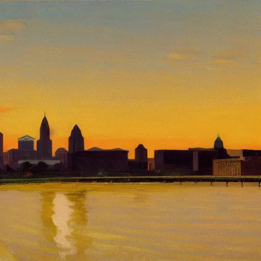 Image similar to a beautiful painting of Columbus Ohio by Edward Hopper, golden hour, 8k, 4k