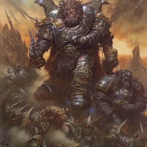 Prompt: art by donato giancola and bayard wu and gustav moreau and wayne barlowe, a fantasy cinematic shot of a dwarf berserker, fighting, warhammer, dnd, fighting monsters, octane render, hyperreal,
