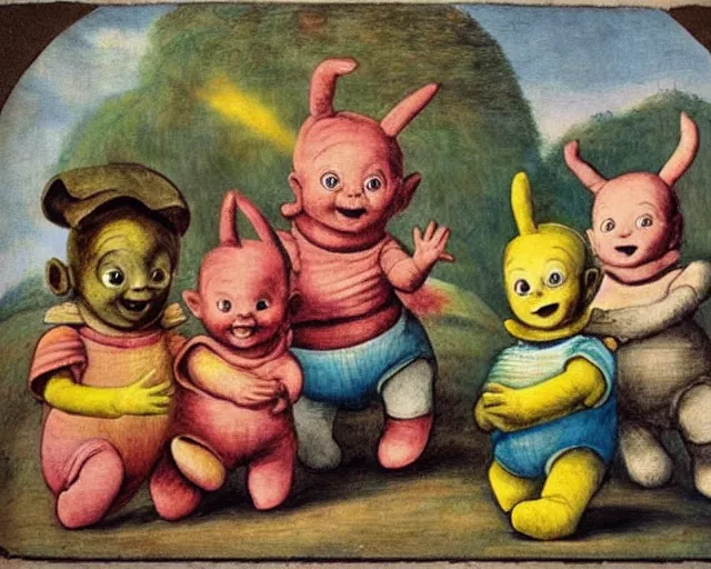 Image similar to a 1 6 0 0 s portrait of the teletubbies