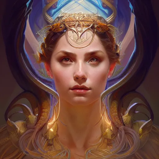 Image similar to portrait of a goddess of elemental lightning, half body, perfect face, d & d, fantasy, intricate, elegant, highly detailed, digital painting, artstation, concept art, smooth, sharp focus, illustration, art by artgerm and greg rutkowski and alphonse mucha