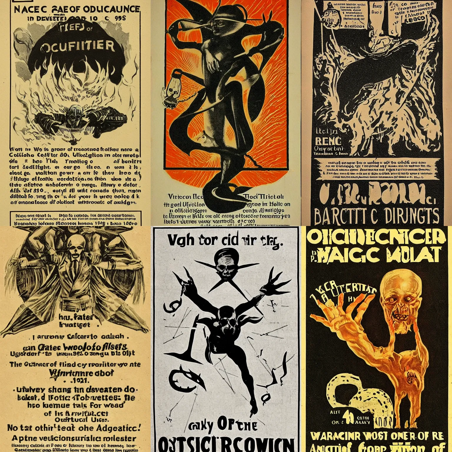 Prompt: vintage flyer from the 1920's warning of the dangers of the occult