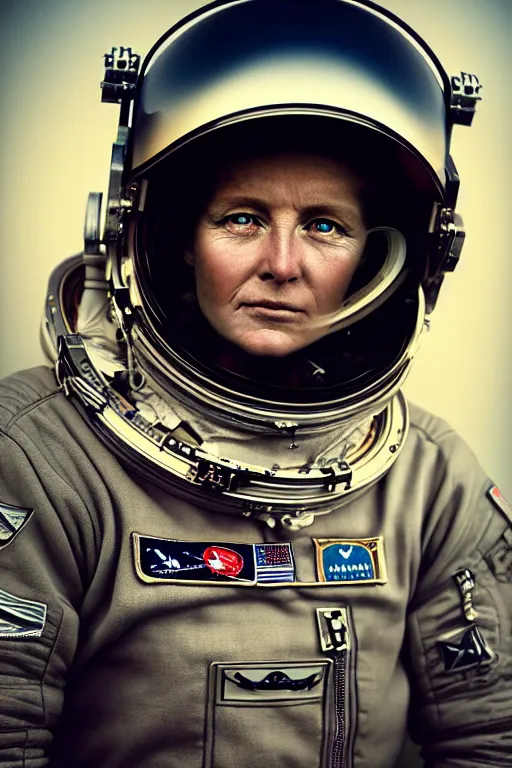 Prompt: extremely detailed portrait of astronaut, helmet, visor, full frame, award winning photo by jimmy nelson