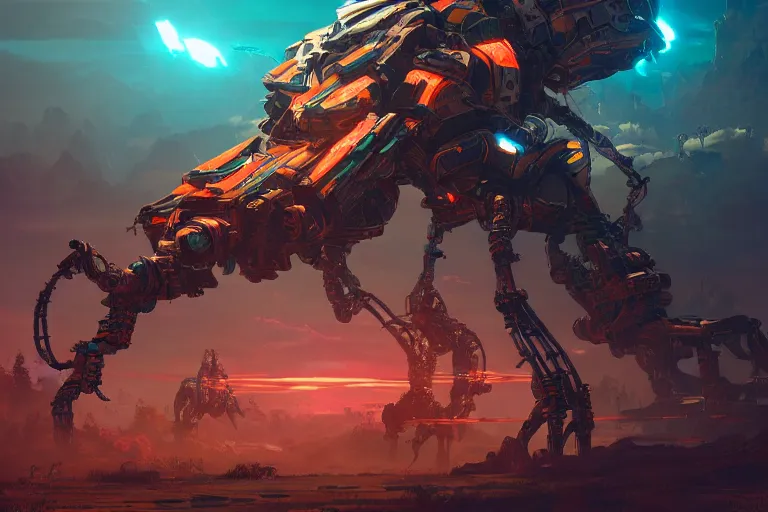 Image similar to slitherfang machine mecanical creature robot of horizon forbidden west horizon zero dawn radiating a glowing aura global illumination ray tracing hdr fanart arstation by ian pesty and alena aenami artworks in 4 k