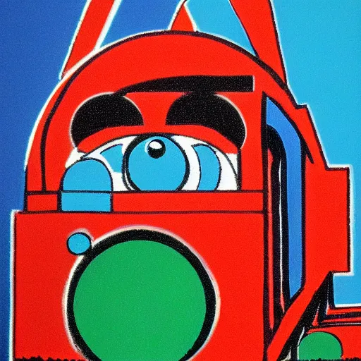 Image similar to abstract portrait of thomas the train, in the style of herbert bayer