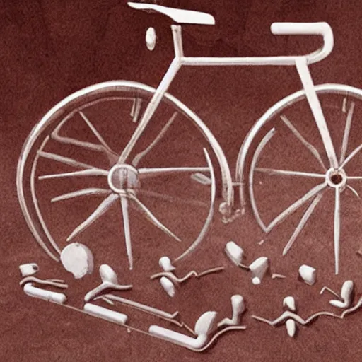 Prompt: a bicycle made from human body parts and flesh