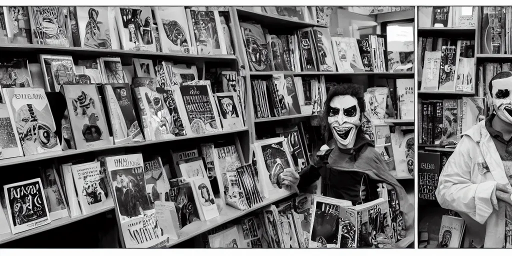 Prompt: “a portrait of a space alien mariachi band in a book store, Sigma 24mm f/8”