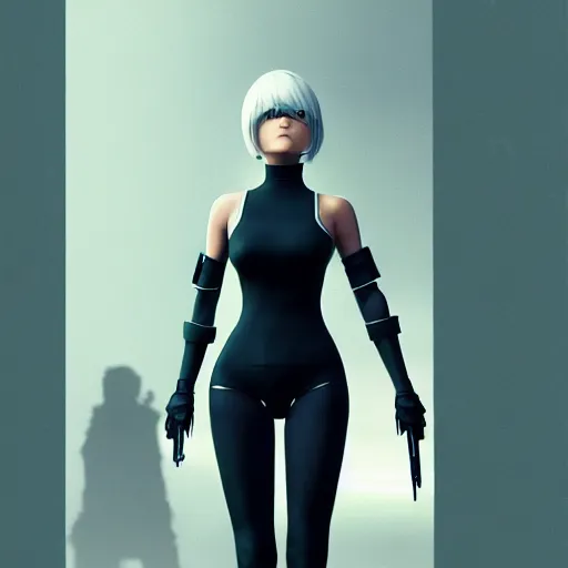 Image similar to portrait of 2B nier automata wearing skin tight clothes, gameplay screenshot from the video game Half life 2, digital art, trending on Artstation, CGSociety