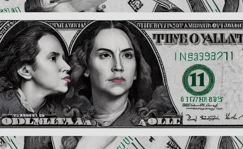 Image similar to reylo kissing, american dollar bill