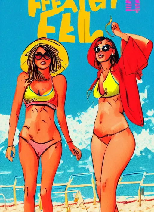 Image similar to female equal rights at the beach, cover of a magazine, high definition, digital art, comic style, sunny day, Baywatch