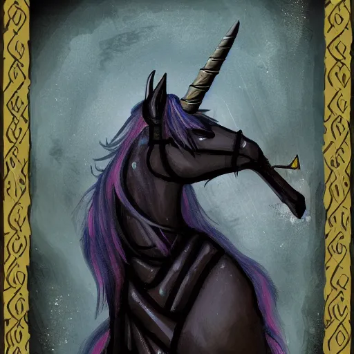 Prompt: a dark stabby unicorn, fantasy art