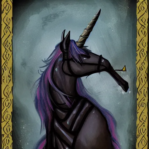 Image similar to a dark stabby unicorn, fantasy art