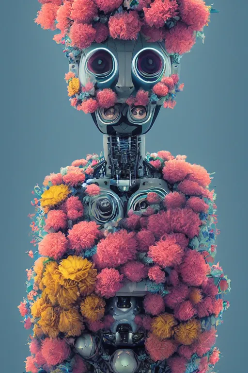 Prompt: a digital portrait of a robot with flowers in its head by Mike Winkelmann, cgsociety contest winner, digital art, made of flowers, digital painting, photoillustration