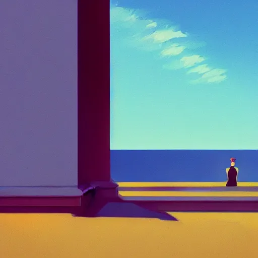 Image similar to there is hope on the horizon, Edward Hopper and James Gilleard style