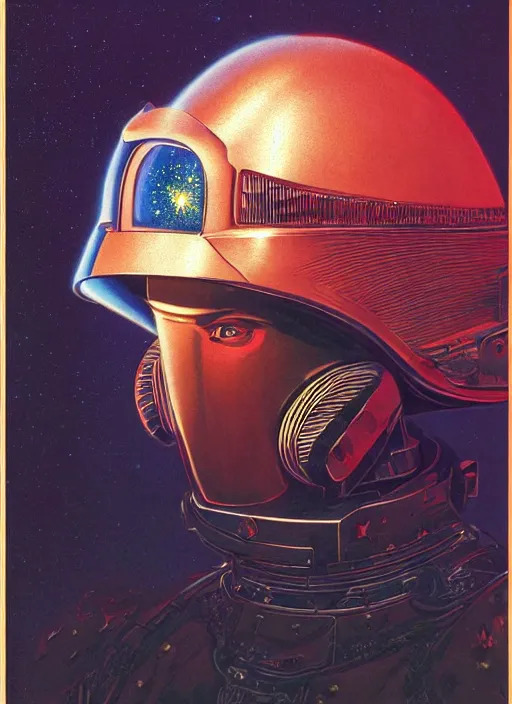 Image similar to beautiful extreme closeup portrait photo in style of frontiers in helmet Helmets of Emperor Charles V the Wise, rainbow glitter , science fashion magazine September retrofuturism edition, highly detailed, soft lighting, elegant , lighting, 35mm , Edward Hopper and James Gilleard, Zdzislaw Beksinski, Steven Outram, highly detailed