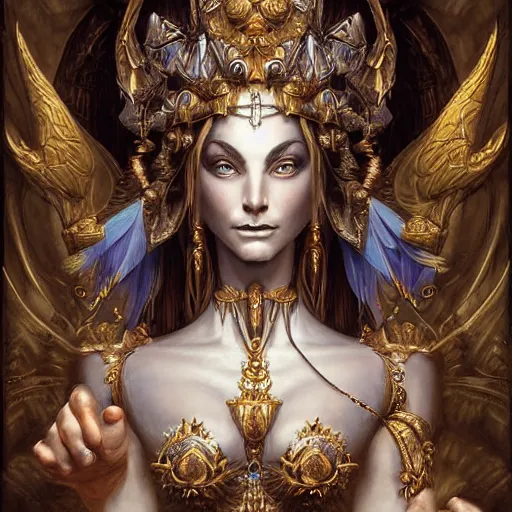 Prompt: digital painting of goddess of illusion by filipe pagliuso and justin gerard, symmetric, fantasy, highly, detailed, realistic, intricate