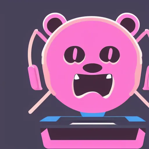 Image similar to iconic vector logo of cute cuddly pink bear with a podcast microphone, melodic, headphones, music, streaming, dreamy, isometric, adorable, octane render, golden ratio, 4k UHD, iconic design