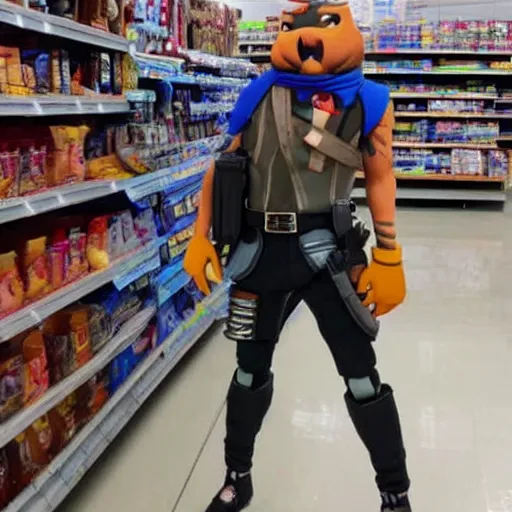 Prompt: Jonesy from fortnite in a walmart