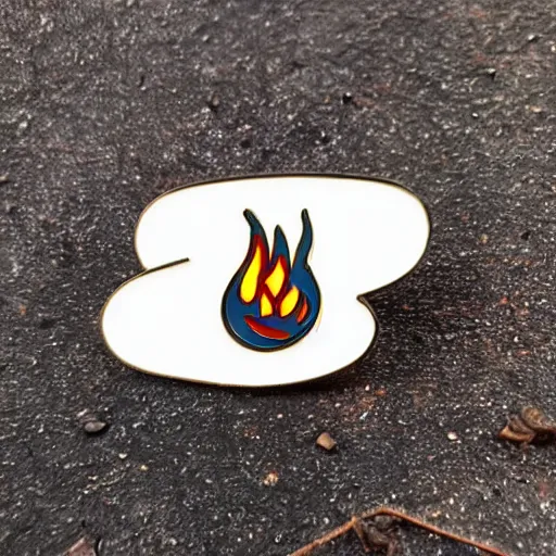 Image similar to simple yet detailed, fire warning flame enamel pin design