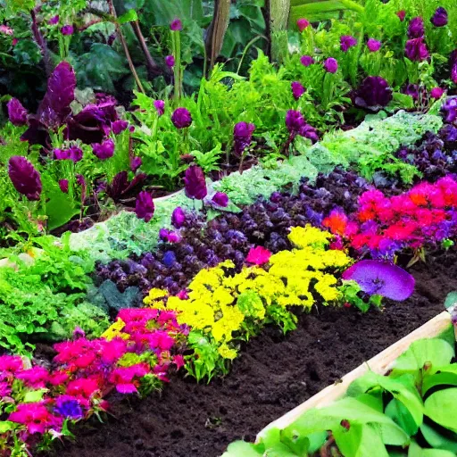 Prompt: growing multicolor plants on my garden