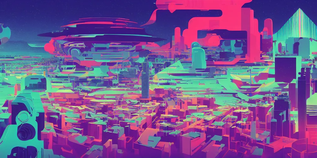 Prompt: Panorama view of 'Kado: The Right Answer' by Beeple and Tom whalen and dan mumford and zaha hadid