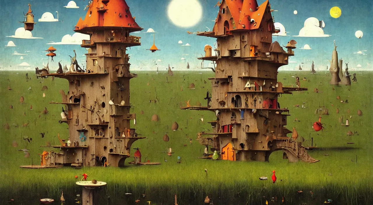 Image similar to single flooded simple!! toadstool birdhouse tower anatomy, very coherent and colorful high contrast masterpiece by norman rockwell franz sedlacek hieronymus bosch dean ellis simon stalenhag rene magritte gediminas pranckevicius, dark shadows, sunny day, hard lighting