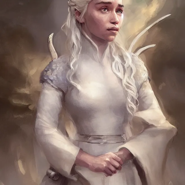 Image similar to Daenerys Targaryen as an airbender, portrait, elegant, intricate, digital painting, artstation, concept art, smooth, sharp focus, illustration, art by konstantin korovin and Daniel F. Gerhartz and john howe