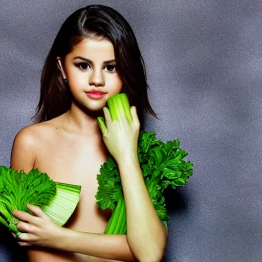 Image similar to selena gomez as celery hybrid mutant